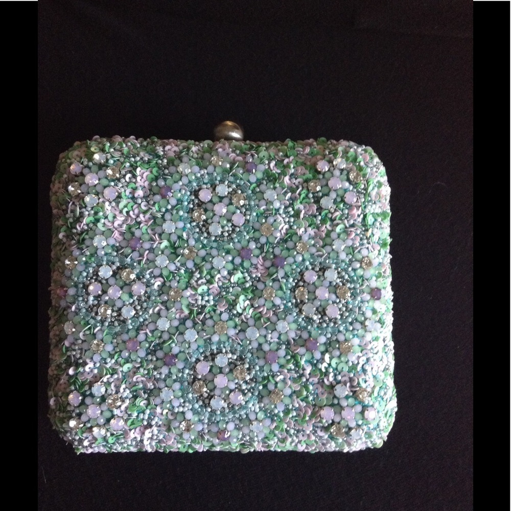 G-Lish Beaded & Sequined Squared Hard Case Clutch
